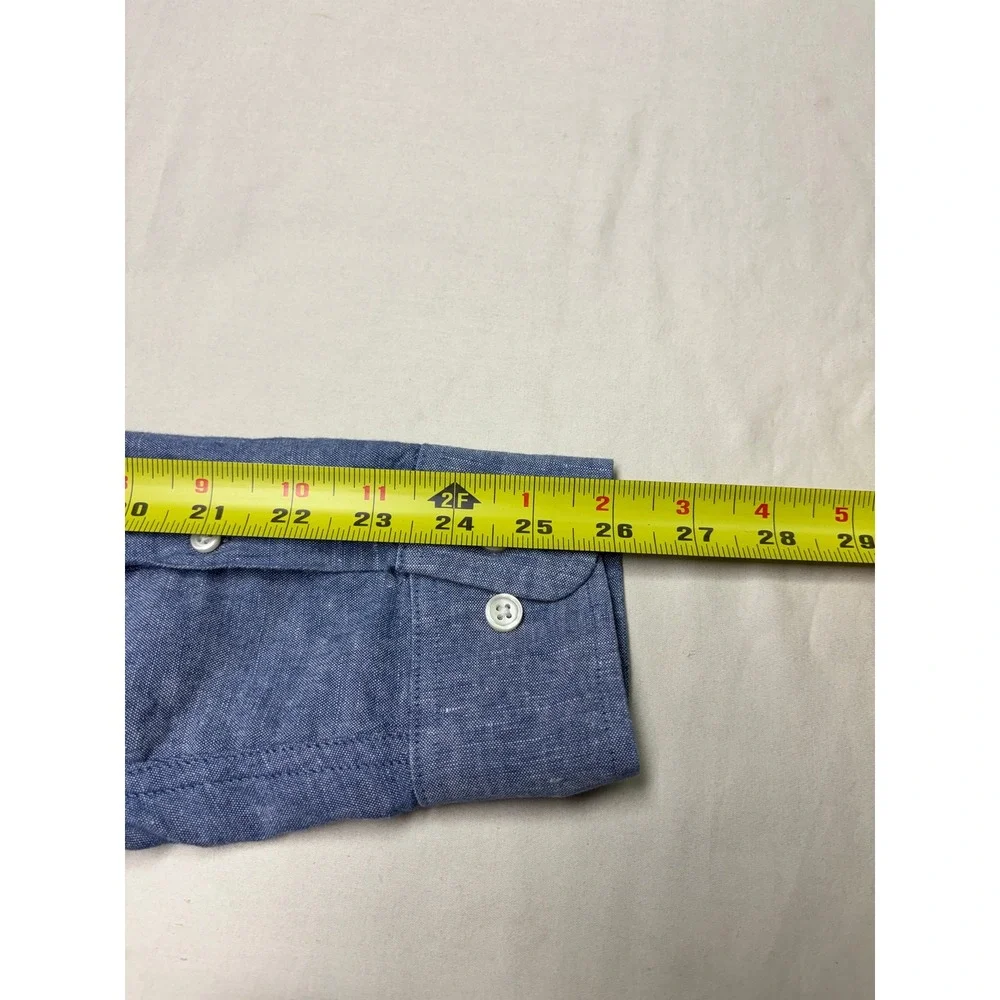 Banana Republic Mens Blue Linen Cotton Slim Fit Button Down Shirt L Long Sleev
